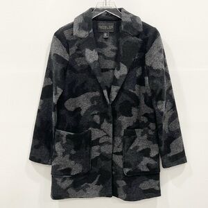 Rachel Zoe Oversized Wool Camo Blazer Jacket Snap